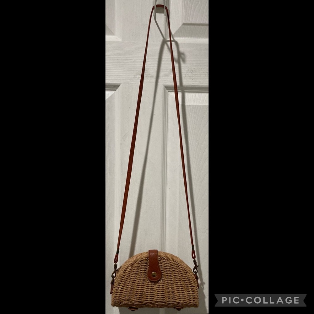 Semi-circle woven rattan/wicker crossbody bag